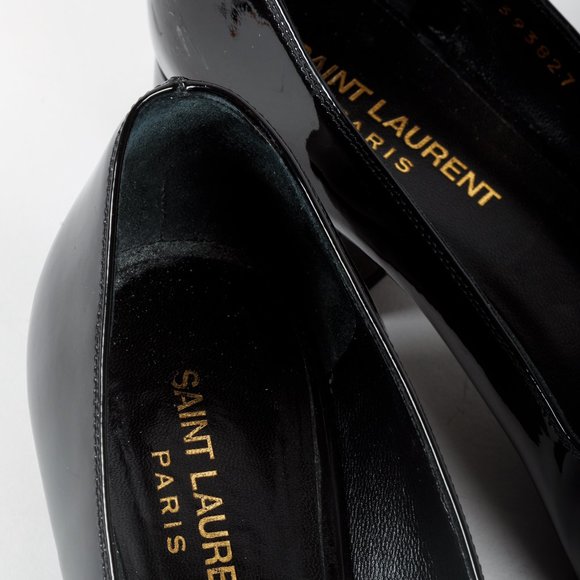 SOLD Saint Laurent Patent Leather Black & White Tassel Loafers - Picture 6 of 9